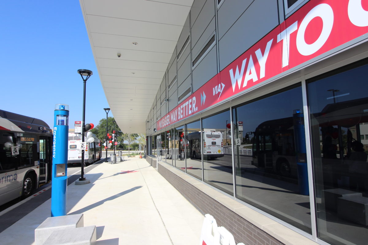 Sidewalk view of the Brooks City Base Transit Center