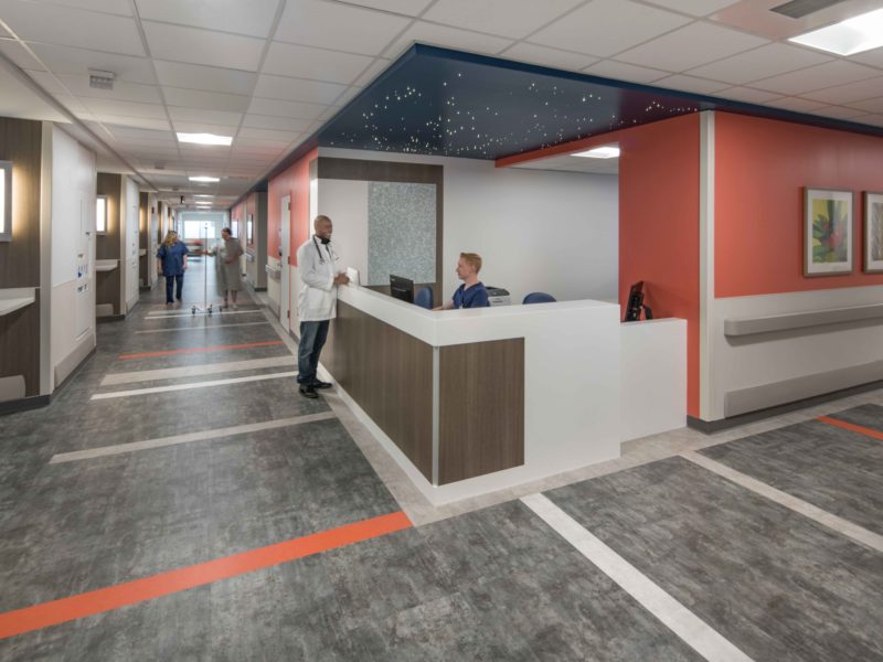 Reception desk for the Campus Renewal Project at BJC