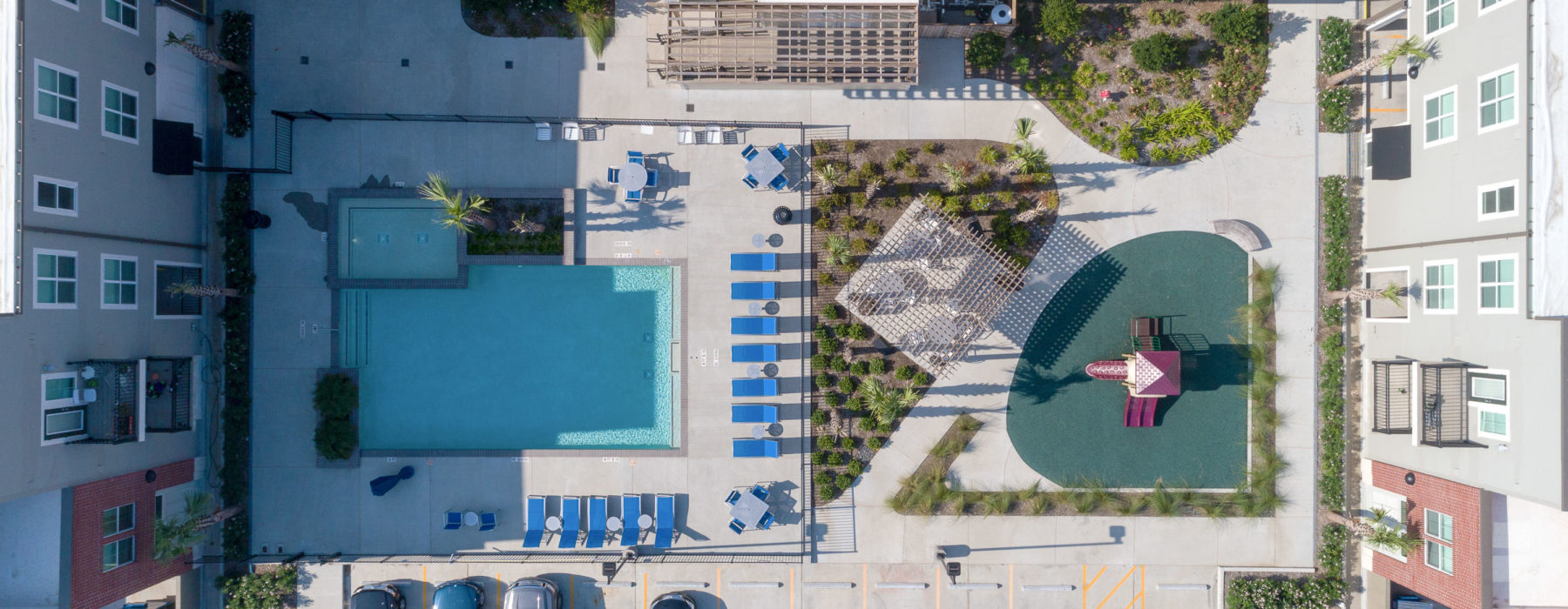 Aerial view of courtyard at Cedars at Carver Park