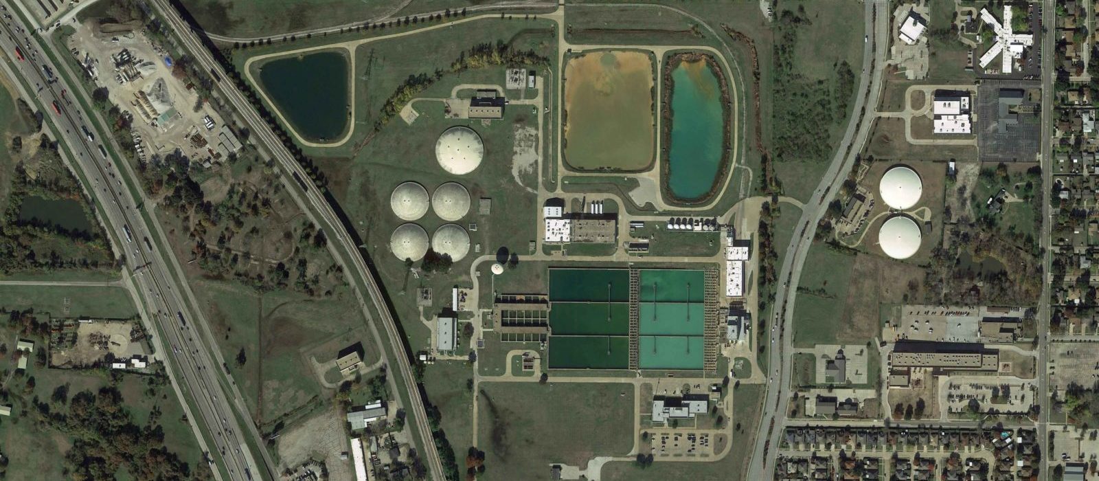 Aerial view of Dallas Water Utilities (DWU) water treatment plants