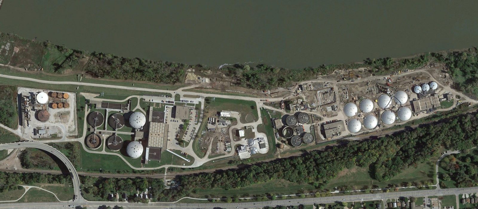 Aerial view of the Missouri River Wastewater Treatment Plant