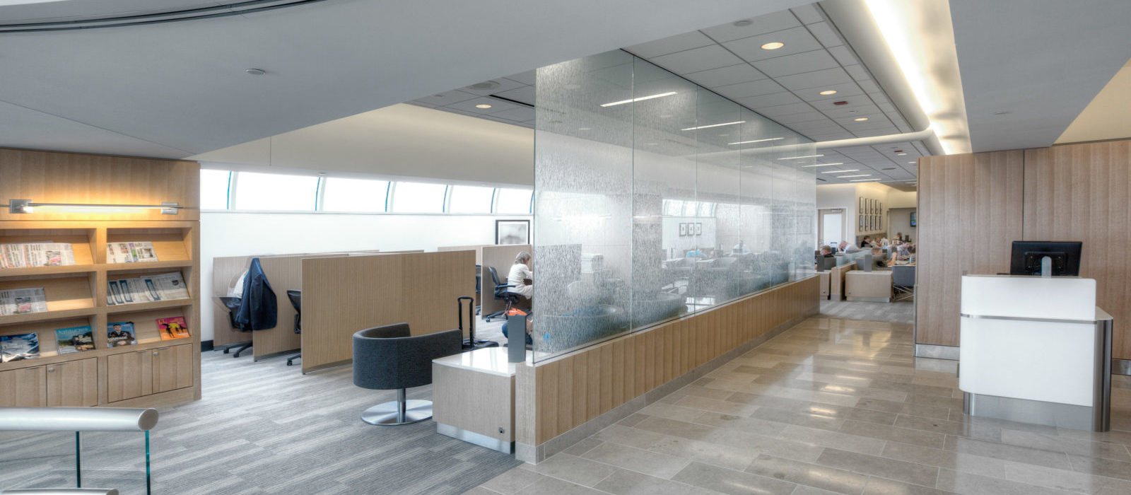 Reception desk in lounge at the American Airlines Admiral’s Club