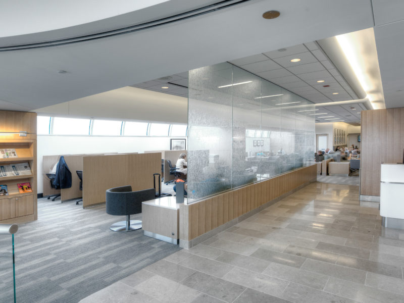Reception desk in lounge at the American Airlines Admiral’s Club