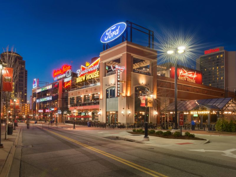 Side angled view of the Ballpark Village