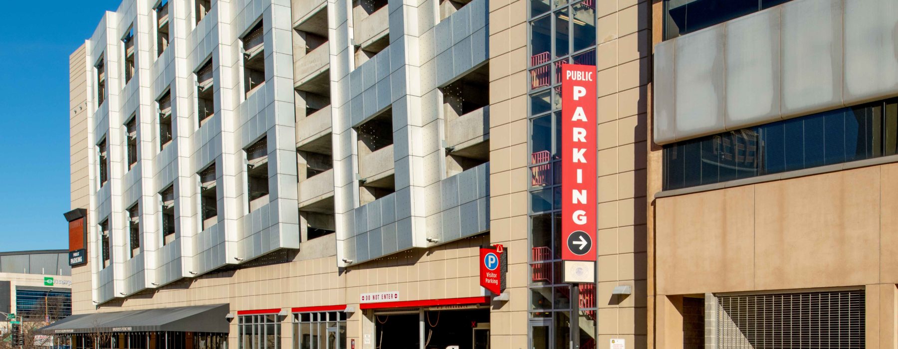 Front of the St. Louis City Justice Center Parking Garage