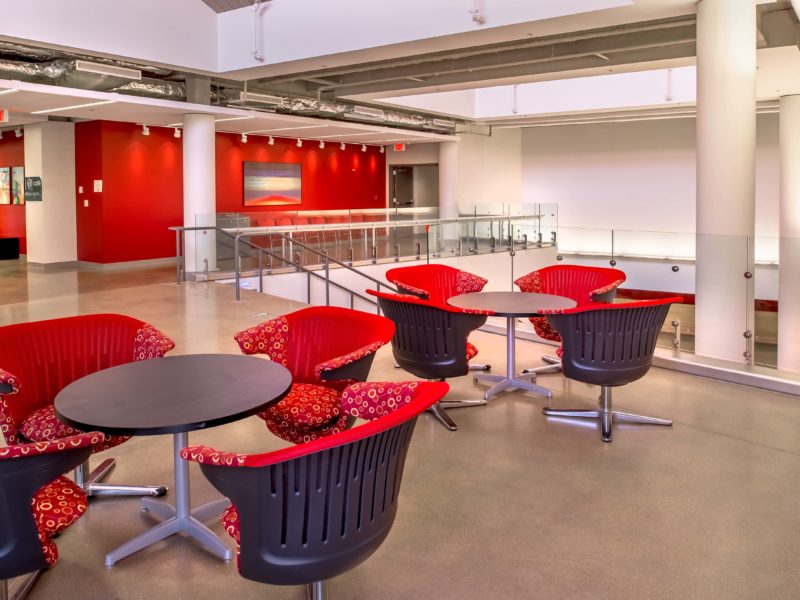 Upper-Level Seating Area in the Benton Stadler Science Complex