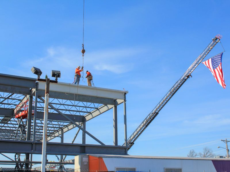 Fire Department Raising American Flag above the Boys & Girls Clubs of Greater St. Louis Teen Center of Excellence
