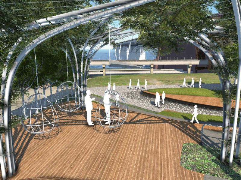 Rendering of the River Swings for the Laclede’s Landing Katherine Ward Burg Garden project