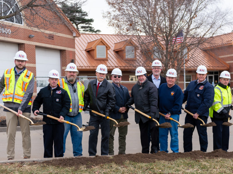 Maryland Heights Fire Protection District Headquarters Engine House One groundbreaking event 11 men about to pour dirt