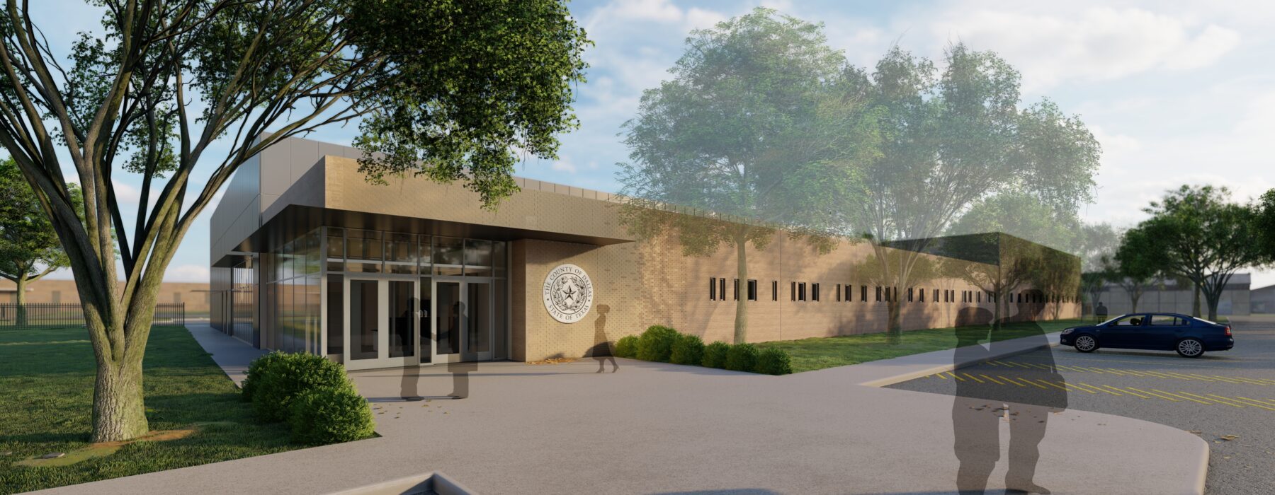 An exterior architectural rendering of a government building.