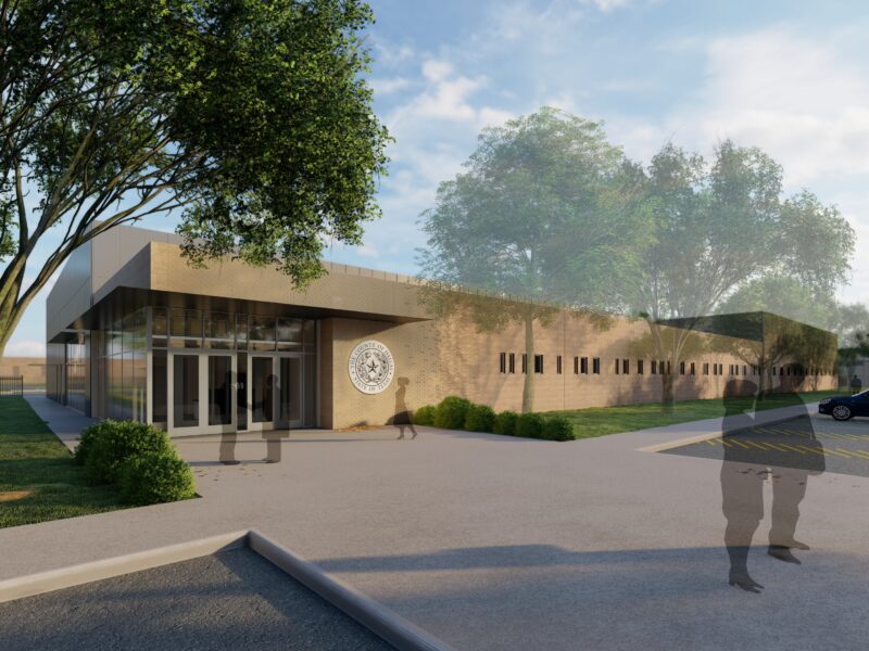 An exterior architectural rendering of a government building.