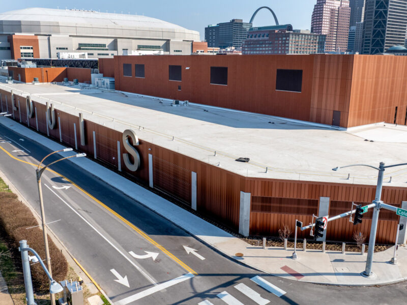 Exterior aerial of the St. Louis Cervantes Convention Center